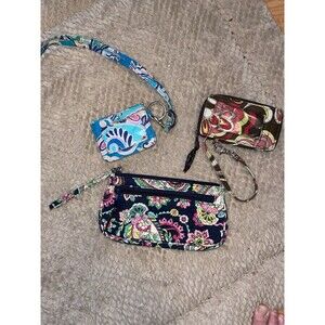 Vera Bradley Lot of 3 Zip ID Case Wristlet Pouch Java Blue Mocha Rouge Paisley